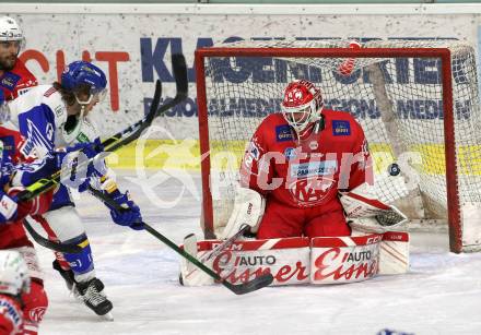 EBEL. Eishockey Bundesliga. KAC gegen	VSV. Sebastian Dahm, (KAC),   Chris Collins  (VSV). Klagenfurt, am 21.3.2021.
Foto: Kuess
www.qspictures.net

---
pressefotos, pressefotografie, kuess, qs, qspictures, sport, bild, bilder, bilddatenbank