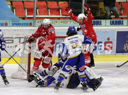 EBEL. Eishockey Bundesliga. KAC gegen	VSV. Torjubel Nicholas Eric Petersen, Matthew Fraser (KAC). Klagenfurt, am 21.3.2021.
Foto: Kuess
www.qspictures.net

---
pressefotos, pressefotografie, kuess, qs, qspictures, sport, bild, bilder, bilddatenbank
