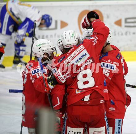 EBEL. Eishockey Bundesliga. KAC gegen	VSV.  Torjubel Nicholas Eric Petersen, Matthew Fraser, Rok Ticar, Thomas Koch, Blaz Gregorc (KAC). Klagenfurt, am 21.3.2021.
Foto: Kuess
www.qspictures.net

---
pressefotos, pressefotografie, kuess, qs, qspictures, sport, bild, bilder, bilddatenbank