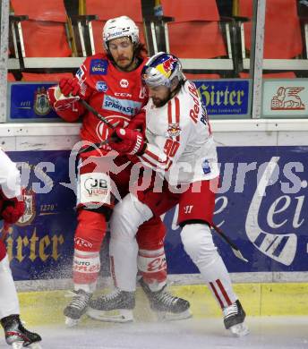 EBEL. Eishockey Bundesliga. KAC gegen	EC Red Bull Salzburg. Manuel Ganahl,  (KAC),  Alexander Pallestrang (Salzburg). Klagenfurt, am 28.3.2021.
Foto: Kuess
www.qspictures.net

---
pressefotos, pressefotografie, kuess, qs, qspictures, sport, bild, bilder, bilddatenbank