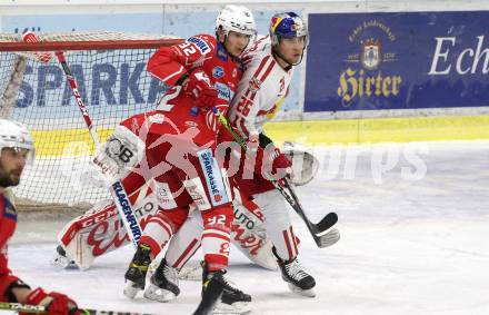 EBEL. Eishockey Bundesliga. KAC gegen	EC Red Bull Salzburg. Clemens Unterweger,  (KAC), Peter Hochkofler  (Salzburg). Klagenfurt, am 28.3.2021.
Foto: Kuess
www.qspictures.net

---
pressefotos, pressefotografie, kuess, qs, qspictures, sport, bild, bilder, bilddatenbank