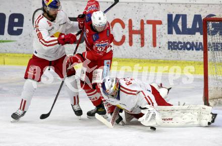 EBEL. Eishockey Bundesliga. KAC gegen	EC Red Bull Salzburg. Rok Ticar, (KAC),  Alexander Pallestrang, Jean Philippe Lamoureux  (Salzburg). Klagenfurt, am 28.3.2021.
Foto: Kuess
www.qspictures.net

---
pressefotos, pressefotografie, kuess, qs, qspictures, sport, bild, bilder, bilddatenbank