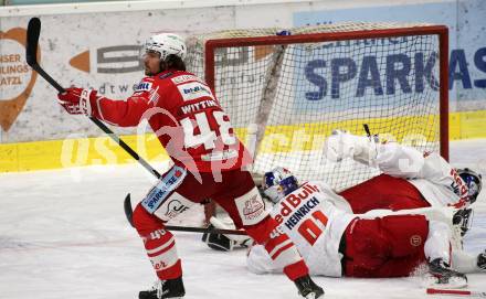 EBEL. Eishockey Bundesliga. KAC gegen	EC Red Bull Salzburg. Torjubel Samuel Witting (KAC). Klagenfurt, am 1.4.2021.
Foto: Kuess
www.qspictures.net

---
pressefotos, pressefotografie, kuess, qs, qspictures, sport, bild, bilder, bilddatenbank