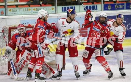 EBEL. Eishockey Bundesliga. KAC gegen	EC Red Bull Salzburg. Sebastian Dahm, Manuel Geier, Martin Schumnig,  (KAC), Rick Schofield, Mario Huber  (Salzburg). Klagenfurt, am 1.4.2021.
Foto: Kuess
www.qspictures.net

---
pressefotos, pressefotografie, kuess, qs, qspictures, sport, bild, bilder, bilddatenbank