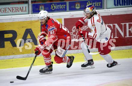 EBEL. Eishockey Bundesliga. KAC gegen	EC Red Bull Salzburg. Clemens Unterweger,  (KAC),  Alexander Rauchenwald (Salzburg). Klagenfurt, am 1.4.2021.
Foto: Kuess
www.qspictures.net

---
pressefotos, pressefotografie, kuess, qs, qspictures, sport, bild, bilder, bilddatenbank