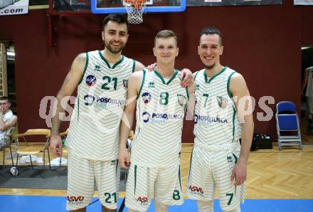 Basketball Zweite Liga 2020/2021. Playoffs. VF2. KOS Celovec gegen  Raiders Tirol. Marin Sliskovic, Jernej Heine Andolsek, Anze Kos (KOS Celovec). Klagenfurt, am 3.4.2021.
Foto: Kuess
www.qspictures.net

---
pressefotos, pressefotografie, kuess, qs, qspictures, sport, bild, bilder, bilddatenbank