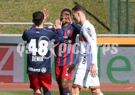 Fussball. Bundesliga. RZ Pellets WAC gegen SK Rapid. Torjubel Yusuf Demir, Kelvin Arase  (Rapid). Wolfsberg, am 4.4.2021.
Foto: Kuess
www.qspictures.net

---
pressefotos, pressefotografie, kuess, qs, qspictures, sport, bild, bilder, bilddatenbank