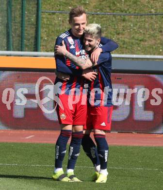 Fussball. Bundesliga. RZ Pellets WAC gegen SK Rapid.  Torjubel Marcel Ritzmaier, Taxiarchis Fountas (Rapid). Wolfsberg, am 4.4.2021.
Foto: Kuess
www.qspictures.net

---
pressefotos, pressefotografie, kuess, qs, qspictures, sport, bild, bilder, bilddatenbank