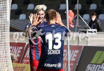 Fussball. Bundesliga. RZ Pellets WAC gegen SK Rapid. Torjubel  Taxiarchis Fountas, Thorsten Schick (Rapid). Wolfsberg, am 4.4.2021.
Foto: Kuess
www.qspictures.net

---
pressefotos, pressefotografie, kuess, qs, qspictures, sport, bild, bilder, bilddatenbank