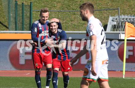 Fussball. Bundesliga. RZ Pellets WAC gegen SK Rapid.  Torjubel Marcel Ritzmaier, Taxiarchis Fountas (Rapid). Wolfsberg, am 4.4.2021.
Foto: Kuess
www.qspictures.net

---
pressefotos, pressefotografie, kuess, qs, qspictures, sport, bild, bilder, bilddatenbank