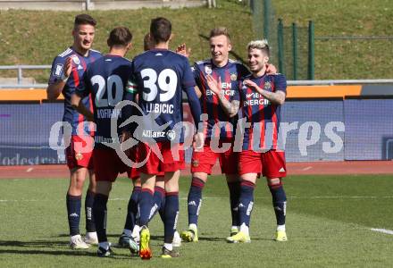 Fussball. Bundesliga. RZ Pellets WAC gegen SK Rapid.  Torjubel Marcel Ritzmaier, Taxiarchis Fountas (Rapid). Wolfsberg, am 4.4.2021.
Foto: Kuess
www.qspictures.net

---
pressefotos, pressefotografie, kuess, qs, qspictures, sport, bild, bilder, bilddatenbank