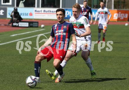 Fussball. Bundesliga. RZ Pellets WAC gegen SK Rapid. Kai Lukas Stratznig,  (WAC), Dejan Petrovic (Rapid). Wolfsberg, am 4.4.2021.
Foto: Kuess
www.qspictures.net

---
pressefotos, pressefotografie, kuess, qs, qspictures, sport, bild, bilder, bilddatenbank