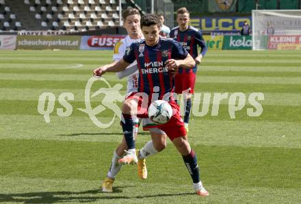 Fussball. Bundesliga. RZ Pellets WAC gegen SK Rapid. Thorsten Roecher,  (WAC), Dejan Petrovic (Rapid). Wolfsberg, am 4.4.2021.
Foto: Kuess
www.qspictures.net

---
pressefotos, pressefotografie, kuess, qs, qspictures, sport, bild, bilder, bilddatenbank