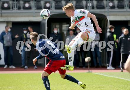 Fussball. Bundesliga. RZ Pellets WAC gegen SK Rapid. Kai Lukas Straznig,  (WAC), Marcel Ritzmaier (Rapid). Wolfsberg, am 4.4.2021.
Foto: Kuess
www.qspictures.net

---
pressefotos, pressefotografie, kuess, qs, qspictures, sport, bild, bilder, bilddatenbank