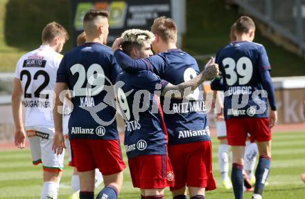 Fussball. Bundesliga. RZ Pellets WAC gegen SK Rapid. Torjubel Taxiarchis Fountas, Marcel Ritzmaier (Rapid). Wolfsberg, am 4.4.2021.
Foto: Kuess
www.qspictures.net

---
pressefotos, pressefotografie, kuess, qs, qspictures, sport, bild, bilder, bilddatenbank