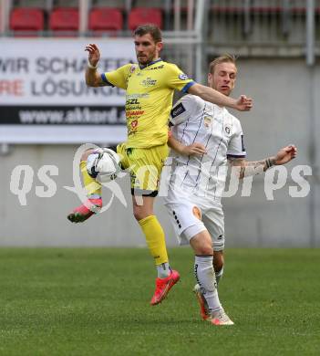 Fussball 2. Liga. SK Austria Klagenfurt gegen  SV Lafnitz. Florian Jaritz,  (Klagenfurt), Daniel Gremsl   (Lafnitz). Klagenfurt, am 5.4.2021.
Foto: Kuess
www.qspictures.net
---
pressefotos, pressefotografie, kuess, qs, qspictures, sport, bild, bilder, bilddatenbank
