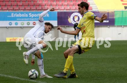 Fussball 2. Liga. SK Austria Klagenfurt gegen  SV Lafnitz. Simon Straudi,  (Klagenfurt),   Philipp Wendler (Lafnitz). Klagenfurt, am 5.4.2021.
Foto: Kuess
www.qspictures.net
---
pressefotos, pressefotografie, kuess, qs, qspictures, sport, bild, bilder, bilddatenbank