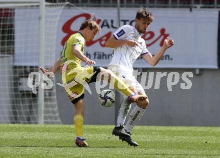 Fussball 2. Liga. SK Austria Klagenfurt gegen  SV Lafnitz. Thorsten Mahrer, (Klagenfurt),  Florian Harald Prohart   (Lafnitz). Klagenfurt, am 5.4.2021.
Foto: Kuess
www.qspictures.net
---
pressefotos, pressefotografie, kuess, qs, qspictures, sport, bild, bilder, bilddatenbank