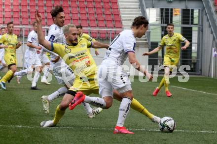 Fussball 2. Liga. SK Austria Klagenfurt gegen  SV Lafnitz. Alex Timossi Andersson,  (Klagenfurt),  Georg Grasser  (Lafnitz). Klagenfurt, am 5.4.2021.
Foto: Kuess
www.qspictures.net
---
pressefotos, pressefotografie, kuess, qs, qspictures, sport, bild, bilder, bilddatenbank