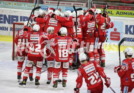 EBEL. Eishockey Bundesliga. KAC gegen	EC Red Bull Salzburg. Jubel (KAC). Klagenfurt, am 5.4.2021.
Foto: Kuess
www.qspictures.net

---
pressefotos, pressefotografie, kuess, qs, qspictures, sport, bild, bilder, bilddatenbank