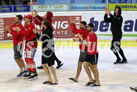 EBEL. Eishockey Bundesliga. KAC gegen	EC Red Bull Salzburg. Jubel (KAC). Klagenfurt, am 5.4.2021.
Foto: Kuess
www.qspictures.net

---
pressefotos, pressefotografie, kuess, qs, qspictures, sport, bild, bilder, bilddatenbank