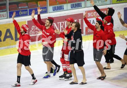 EBEL. Eishockey Bundesliga. KAC gegen	EC Red Bull Salzburg. Jubel (KAC). Klagenfurt, am 5.4.2021.
Foto: Kuess
www.qspictures.net

---
pressefotos, pressefotografie, kuess, qs, qspictures, sport, bild, bilder, bilddatenbank