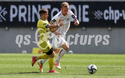 Fussball 2. Liga. SK Austria Klagenfurt gegen  SV Lafnitz. Florian Jaritz,  (Klagenfurt), Daniel Gremsl   (Lafnitz). Klagenfurt, am 5.4.2021.
Foto: Kuess
www.qspictures.net
---
pressefotos, pressefotografie, kuess, qs, qspictures, sport, bild, bilder, bilddatenbank