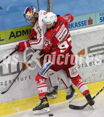 EBEL. Eishockey Bundesliga. KAC gegen	EC Red Bull Salzburg.  Clemens Unterweger, (KAC),  Thomas Raffl   (Salzburg). Klagenfurt, am 5.4.2021.
Foto: Kuess
www.qspictures.net

---
pressefotos, pressefotografie, kuess, qs, qspictures, sport, bild, bilder, bilddatenbank