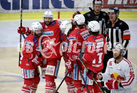 EBEL. Eishockey Bundesliga. KAC gegen	EC Red Bull Salzburg. Torjubel  Unterweger Clemens, Gregorc Blaz, Koch Thomas, Petersen Nicholas Eric, Ganahl Manuel (KAC). Klagenfurt, am 5.4.2021.
Foto: Kuess
www.qspictures.net

---
pressefotos, pressefotografie, kuess, qs, qspictures, sport, bild, bilder, bilddatenbank