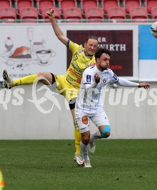 Fussball 2. Liga. SK Austria Klagenfurt gegen  SV Lafnitz. Simon Straudi, (Klagenfurt),  Mario Kroepfl   (Lafnitz). Klagenfurt, am 5.4.2021.
Foto: Kuess
www.qspictures.net
---
pressefotos, pressefotografie, kuess, qs, qspictures, sport, bild, bilder, bilddatenbank