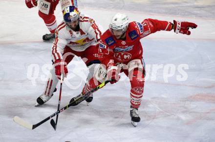 EBEL. Eishockey Bundesliga. KAC gegen	EC Red Bull Salzburg. Lukas Haudum,  (KAC),  Dominique Heinrich (Salzburg). Klagenfurt, am 5.4.2021.
Foto: Kuess
www.qspictures.net

---
pressefotos, pressefotografie, kuess, qs, qspictures, sport, bild, bilder, bilddatenbank