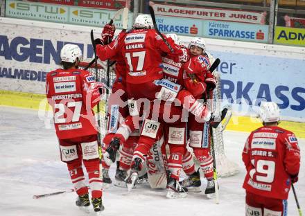 EBEL. Eishockey Bundesliga. KAC gegen	EC Red Bull Salzburg. Jubel Clemens Unterweger, Martin Schumnig, Sebastian Dahm, Thomas Vallant, Manuel Ganahl (KAC). Klagenfurt, am 5.4.2021.
Foto: Kuess
www.qspictures.net

---
pressefotos, pressefotografie, kuess, qs, qspictures, sport, bild, bilder, bilddatenbank