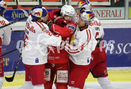 EBEL. Eishockey Bundesliga. KAC gegen	EC Red Bull Salzburg. Thomas Hundertpfund, (KAC), Derek Joslin, Peter Hochkofler   (Salzburg). Klagenfurt, am 5.4.2021.
Foto: Kuess
www.qspictures.net

---
pressefotos, pressefotografie, kuess, qs, qspictures, sport, bild, bilder, bilddatenbank