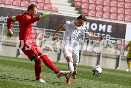Fussball 2. Liga. SK Austria Klagenfurt gegen  SV Lafnitz. Alex Timossi Andersson, (Klagenfurt),   Andreas Zingl  (Lafnitz). Klagenfurt, am 5.4.2021.
Foto: Kuess
www.qspictures.net
---
pressefotos, pressefotografie, kuess, qs, qspictures, sport, bild, bilder, bilddatenbank