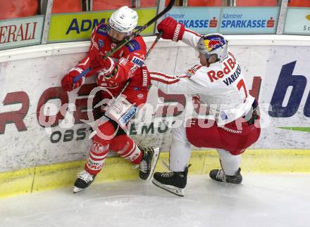 EBEL. Eishockey Bundesliga. KAC gegen	EC Red Bull Salzburg. Thomas Koch,  (KAC), Filip Varejcka  (Salzburg). Klagenfurt, am 5.4.2021.
Foto: Kuess
www.qspictures.net

---
pressefotos, pressefotografie, kuess, qs, qspictures, sport, bild, bilder, bilddatenbank