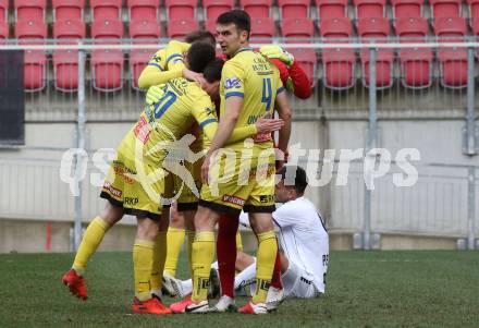 Fussball 2. Liga. SK Austria Klagenfurt gegen  SV Lafnitz. Jubel Lafnitz. Klagenfurt, am 5.4.2021.
Foto: Kuess
www.qspictures.net
---
pressefotos, pressefotografie, kuess, qs, qspictures, sport, bild, bilder, bilddatenbank