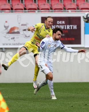 Fussball 2. Liga. SK Austria Klagenfurt gegen  SV Lafnitz. Simon Straudi, (Klagenfurt),  Mario Kroepfl   (Lafnitz). Klagenfurt, am 5.4.2021.
Foto: Kuess
www.qspictures.net
---
pressefotos, pressefotografie, kuess, qs, qspictures, sport, bild, bilder, bilddatenbank