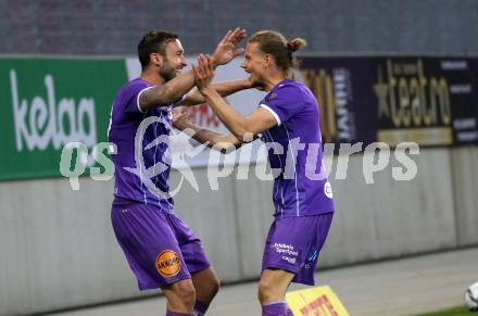 Fussball 2. Liga. SK Austria Klagenfurt gegen  Kapfenberger SV. Torjubel Markus Pink, Patrick Greil (Klagenfurt). Klagenfurt, am 9.4.2021.
Foto: Kuess
www.qspictures.net
---
pressefotos, pressefotografie, kuess, qs, qspictures, sport, bild, bilder, bilddatenbank
