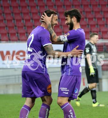 Fussball 2. Liga. SK Austria Klagenfurt gegen  Kapfenberger SV. Torjubel Markus Pink, Kosmas Gkezos (Klagenfurt). Klagenfurt, am 9.4.2021.
Foto: Kuess
www.qspictures.net
---
pressefotos, pressefotografie, kuess, qs, qspictures, sport, bild, bilder, bilddatenbank