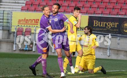 Fussball 2. Liga. SK Austria Klagenfurt gegen  Kapfenberger SV. Torjubel Patrick Greil, Markus Pink (Klagenfurt). Klagenfurt, am 9.4.2021.
Foto: Kuess
www.qspictures.net
---
pressefotos, pressefotografie, kuess, qs, qspictures, sport, bild, bilder, bilddatenbank