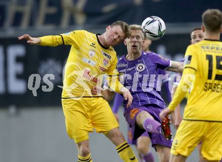 Fussball 2. Liga. SK Austria Klagenfurt gegen  Kapfenberger SV. Christopher Cvetko,  (Klagenfurt), Lukas Parger   (Kapfenberger SV). Klagenfurt, am 9.4.2021.
Foto: Kuess
www.qspictures.net
---
pressefotos, pressefotografie, kuess, qs, qspictures, sport, bild, bilder, bilddatenbank