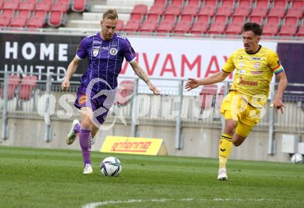 Fussball 2. Liga. SK Austria Klagenfurt gegen  Kapfenberger SV. Florian Jaritz,  (Klagenfurt), Michael Lang   (Kapfenberger SV). Klagenfurt, am 9.4.2021.
Foto: Kuess
www.qspictures.net
---
pressefotos, pressefotografie, kuess, qs, qspictures, sport, bild, bilder, bilddatenbank