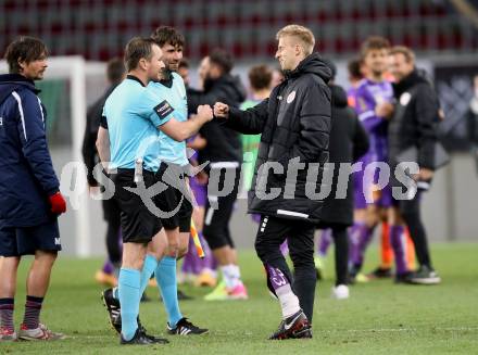 Fussball 2. Liga. SK Austria Klagenfurt gegen  Kapfenberger SV. Schiedsrichter Dieter Muckenhammer, Christopher Cvetko (Klagenfurt). Klagenfurt, am 9.4.2021.
Foto: Kuess
www.qspictures.net
---
pressefotos, pressefotografie, kuess, qs, qspictures, sport, bild, bilder, bilddatenbank