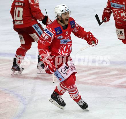 EBEL. Eishockey Bundesliga. KAC gegen	HCB Suedtirol Alperia. Torjubel Bischofberger Johannes, (KAC). Klagenfurt, am 13.4.2021.
Foto: Kuess
www.qspictures.net

---
pressefotos, pressefotografie, kuess, qs, qspictures, sport, bild, bilder, bilddatenbank