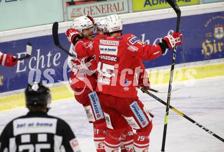EBEL. Eishockey Bundesliga. KAC gegen	HCB Suedtirol Alperia. Torjubel Geier Manuel, Bischofberger Johannes, Witting Samuel, Gregorc Blaz, (KAC). Klagenfurt, am 13.4.2021.
Foto: Kuess
www.qspictures.net

---
pressefotos, pressefotografie, kuess, qs, qspictures, sport, bild, bilder, bilddatenbank