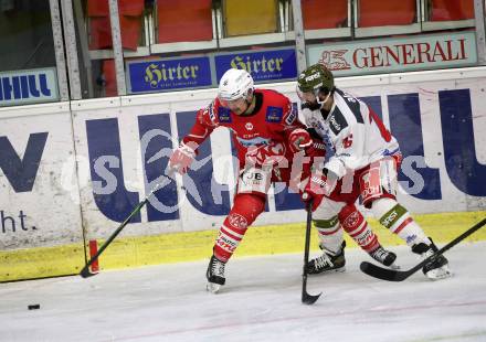 EBEL. Eishockey Bundesliga. KAC gegen	HCB Suedtirol Alperia. Steffler Kele (KAC), Miceli Angelo  (Bozen). Klagenfurt, am 13.4.2021.
Foto: Kuess
www.qspictures.net

---
pressefotos, pressefotografie, kuess, qs, qspictures, sport, bild, bilder, bilddatenbank