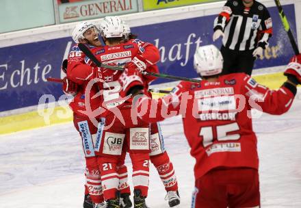 EBEL. Eishockey Bundesliga. KAC gegen	HCB Suedtirol Alperia. Torjubel Geier Manuel, Bischofberger Johannes, Witting Samuel, Gregorc Blaz, (KAC). Klagenfurt, am 13.4.2021.
Foto: Kuess
www.qspictures.net

---
pressefotos, pressefotografie, kuess, qs, qspictures, sport, bild, bilder, bilddatenbank