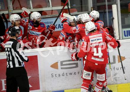 EBEL. Eishockey Bundesliga. KAC gegen	HCB Suedtirol Alperia. Torjubel Bischofberger Johannes, Vallant Thomas, Haudum Lukas, Steffler Kele,  (KAC). Klagenfurt, am 13.4.2021.
Foto: Kuess
www.qspictures.net

---
pressefotos, pressefotografie, kuess, qs, qspictures, sport, bild, bilder, bilddatenbank