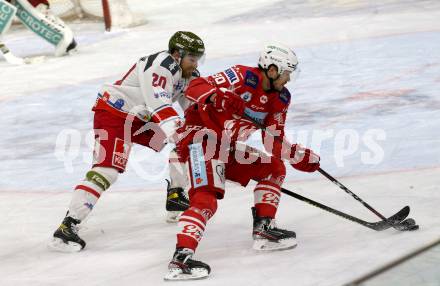 EBEL. Eishockey Bundesliga. KAC gegen	HCB Suedtirol Alperia. Fraser Matthew (KAC),  Robertson Dennis (Bozen). Klagenfurt, am 13.4.2021.
Foto: Kuess
www.qspictures.net

---
pressefotos, pressefotografie, kuess, qs, qspictures, sport, bild, bilder, bilddatenbank