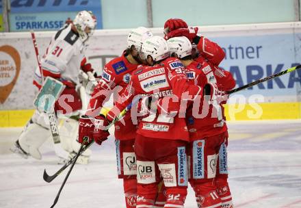 EBEL. Eishockey Bundesliga. KAC gegen	HCB Suedtirol Alperia. Torjubel Geier Manuel, Haudum Lukas, Hundertpfund Thomas, Unterweger Clemens (KAC). Klagenfurt, am 13.4.2021.
Foto: Kuess
www.qspictures.net

---
pressefotos, pressefotografie, kuess, qs, qspictures, sport, bild, bilder, bilddatenbank